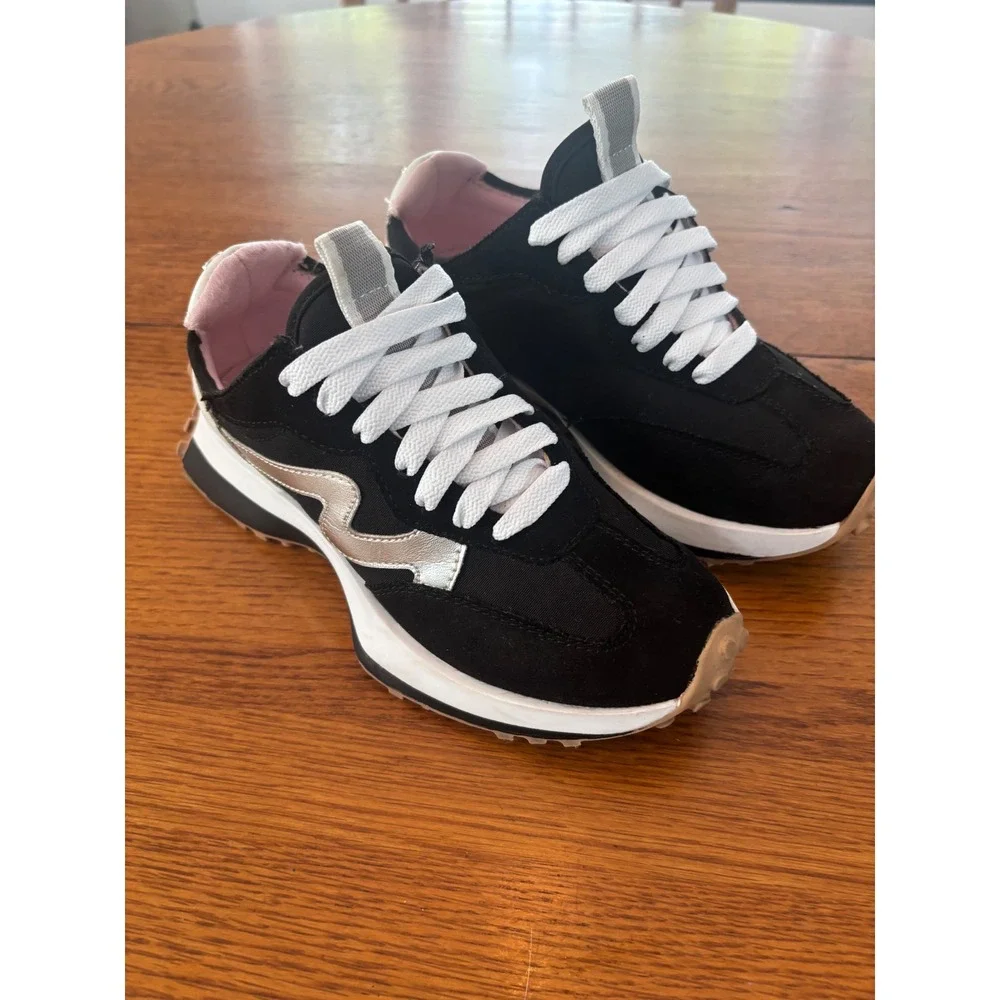 Steve Madden JCAMPO Kids Black Silver Sneakers Side Zip Low Top Shoes Size 2M